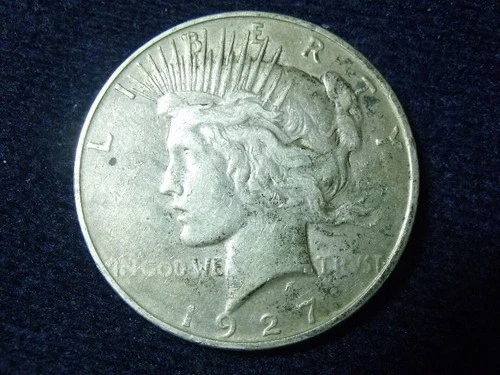 1927D Peace Silver Dollar $1 VF+ 90% Silver Denver  Coin Original Semi Key J-8