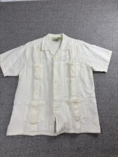 Cubavera Guayabera Shirt Mens M Linen Blend Cream Cuban Camp Shirt Resort Beach