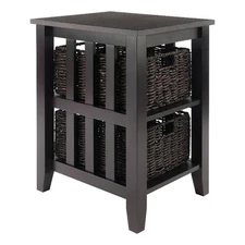 Bowery Hill Transitional Wood Side Table with 2 Foldable Baskets in Espresso