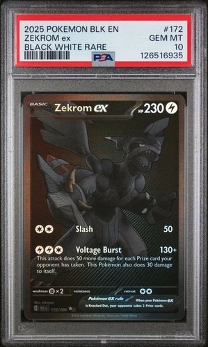 Pokemon 2025 Zekrom ex 172/086 Black White Rare Black Bolt GEM MINT PSA 10