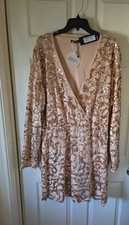 Boohoo Plus Two Tone Wrap Sequin Mini Dress Sz 20 Rose/Gold