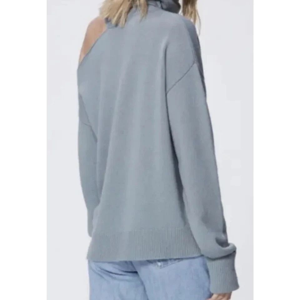 Suéter PAIGE Raundi Recortado Hombro Azul Piedra Talla S Foto 2 de 4