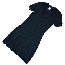 Chanel Women's V-Neck Striped Dress Black Size 36 Pre-Owned