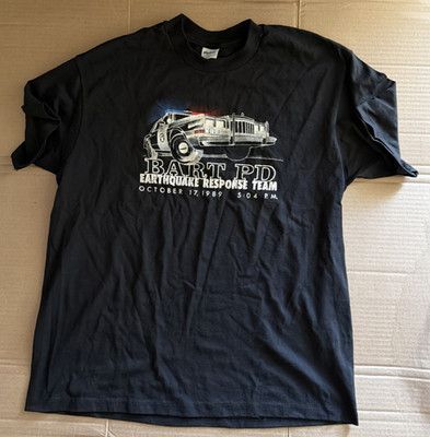 vtg preowned STEDMAN SUPER 50 BART PD Earthquake Response Team black XL t-shirt