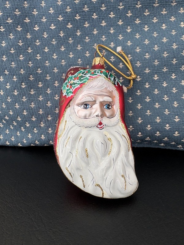 Christopher Radko Santa Clause Face Glass Christmas Ornament Glitter Colorful
