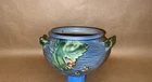 Roseville Pottery 1940's Arts & Crafts Bushberry Hanging Basket in Blue 465-5