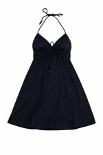 Y2K Aerie Black Halter Mini Dress Beaded Straps Tie Front Cotton Padded Cups Sum