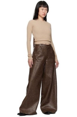 AGOLDE Dale Wide Leg Carpenter Trouser Cola Brown Faux Leather Pants 32