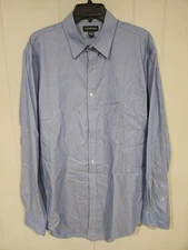 Lands End Mens 16.5-36 Tall Blue 100% Cotton Dress Shirt No Iron Pinpoint Oxford