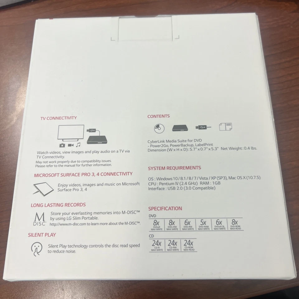 LG External Ultra Slim Portable DVD Writer SP80NB80 MAC/WIN/TV - New Sealed - Image 2 of 4