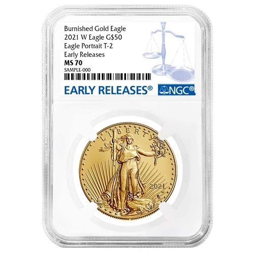 2021-W Burnished $50 Type 2 American Gold Eagle 1 oz NGC MS70 ER Blue Label
