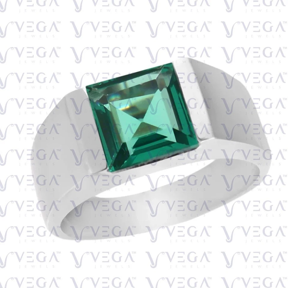 Anillo solitario de esmeralda natural corte Asscher de 4,00 quilates chapado en platino 950PT Foto 3 de 4