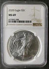 2020 $1 American Silver Eagle Dollar NGC MS69
