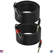 LanSenSu XLR to 1/4" TRS Stereo Adapter - XLR Male to 6.35mm Mic Cable 2 Pack