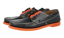 LUXURY PRADA BOAT LACE-UP SHOES 2EG271 BLACK ORANGE NEW US 11 EU 44 44,5