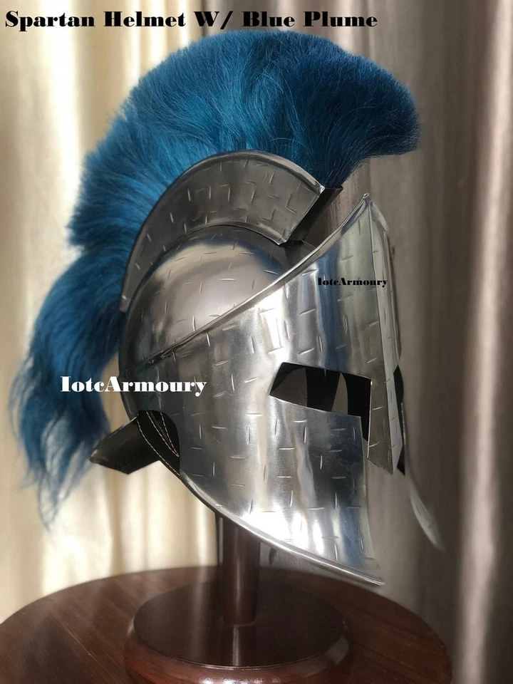Casco Espartano Griego Pluma Azul Totalmente Usable Disfraz Rey Leonida 300 Película Foto 4 de 4