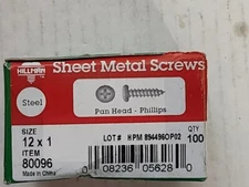 The Hillman Group 80096 12 x 1-Inch Pan Head Phillips Sheet Metal Screw 100 Pcs