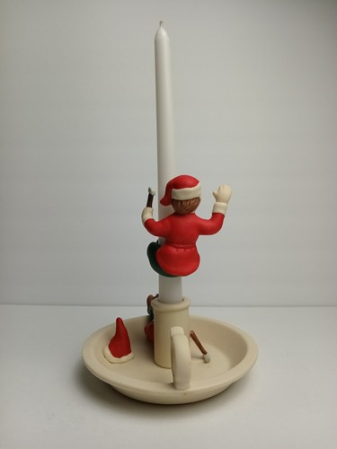 PartyLite 1990s Christmas Elves Saucerlite Bisque Porcelain Candle Stick Holder - Picture 5 of 10