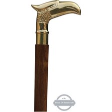 Antique Brass Finished Eagle Head Handle Brown 3 Fold Wooden Walking Stick Gift