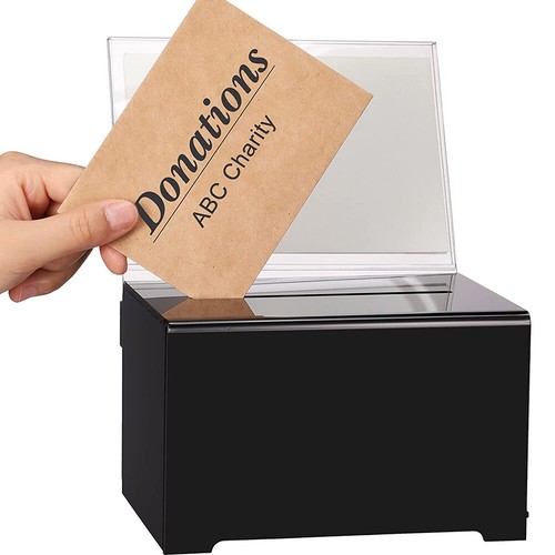 Acrylic Donation Box with Lock and Sign Holder Ballot Box (Black Side Keyhole) - Picture 11 of 11