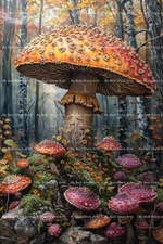 COLORFUL MUSHROOM ART PRINT, Cottagecore Wall Decor Fairy Forest Poster D513