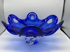Vintage, Murano Glass, Cobalt Blue bowl with clear pedistal