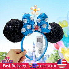 New Disney  Parks Blue White Polka Dot Daisy Minnie Mickey Ear Headband lovely