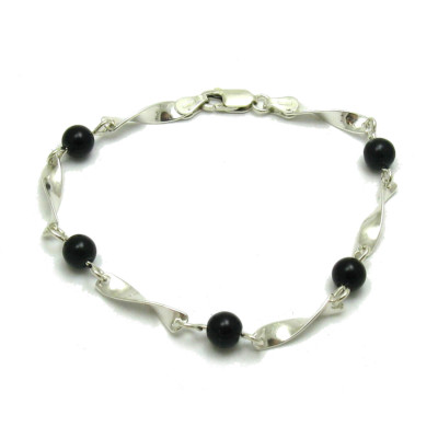 Sterling Silver Bracelet Solid Hallmarked 925 with 6mm Round Onyx Handmade