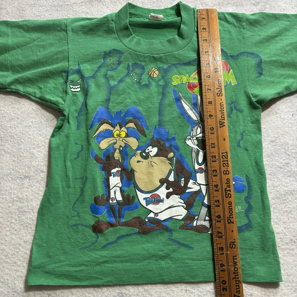 Vintage Space Jam Shirt Youth Medium Kids Green Freeze Looney Tunes Monstars - Image 4 of 4
