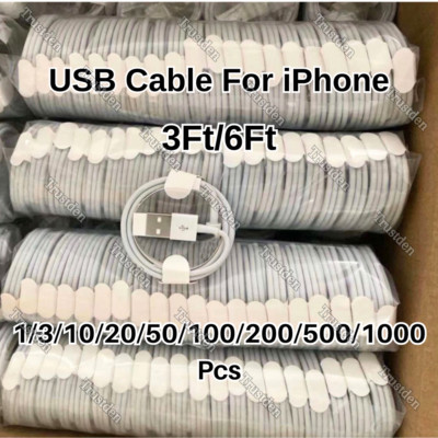  Wholesale Bulk USB Charger Cable 3/6Ft For iPhone 14 13 12 11 XS XR X 8 7 6 Lot