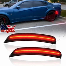 For 2015-2022 Dodge Charger Smoked RED LED Rear Bumper Side Marker Light Lamps