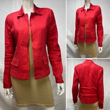 CAbi 5472 Linen Blend Red Valentine Button Front Unstructured M Blazer Jacket