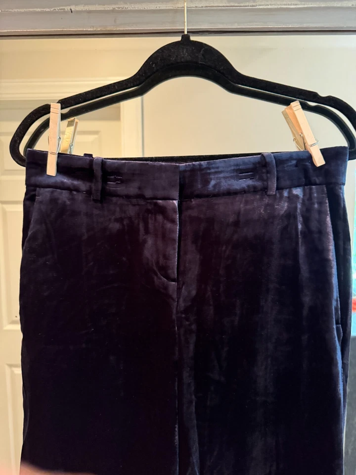 Pantalones Ann Taylor Terciopelo Azul Oscuro, Piernas Anchas - Talla 0 (rayón, nailon) Foto 2 de 4