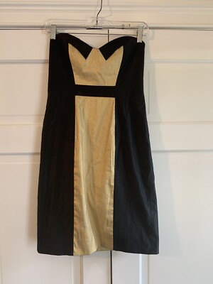 Vintage Nicole Miller Strapless Dress Gold & Black Sweetheart Neck Atrefch  Sz 4 | eBay