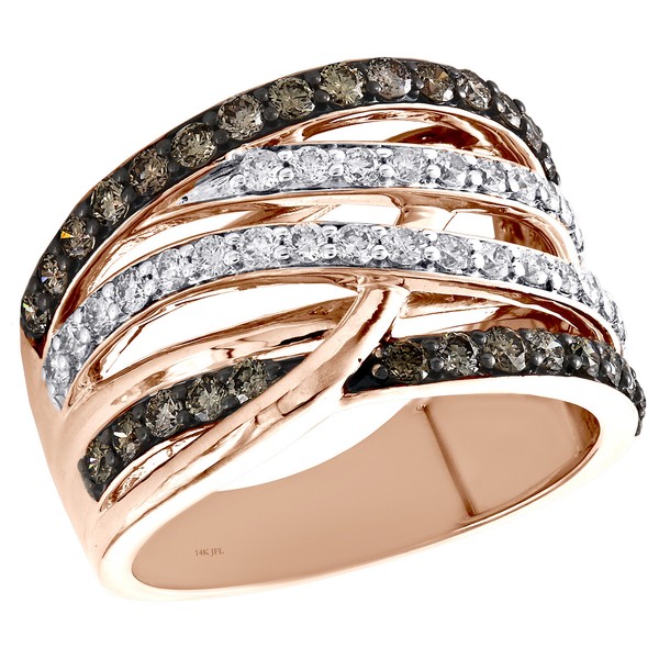 14K Rose Goldbraunes Diamant Crossover Cocktail Ring JubiläUm Band 1.33 Karat-image