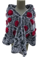Real Rex Rabbit Fur Cape Warm Rose Shawl Wraps Wedding Party Poncho Coat Pocket