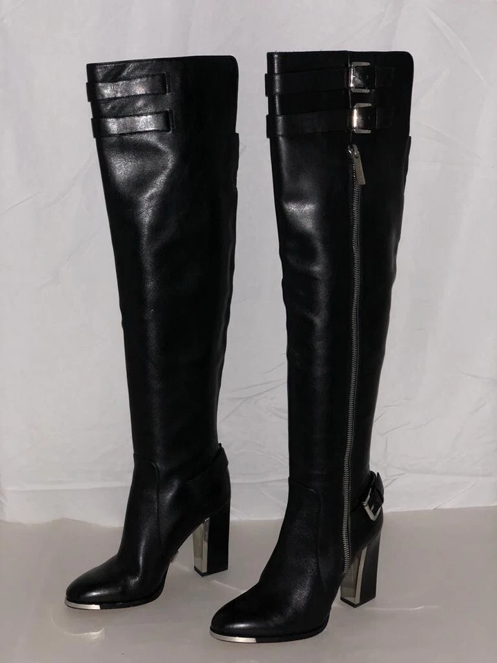 36/6❤️MICHAEL KORS COLLECTION TACÓN ALTO Cuero Negro Sobre la Rodilla Botas $995 Foto 2 de 4