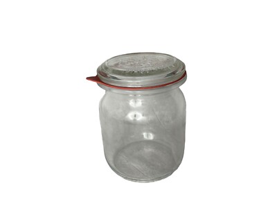 WECK Massivrand-95 Rillenglas 1L Einmachglas Vintage Vorratsglas Komplett Gummi