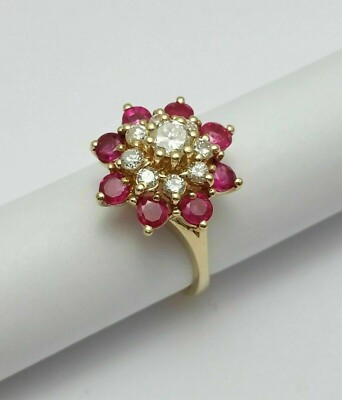 14K Yellow Gold Plated 1.50Ct Round Cut Simulated Ruby Cluster Engagement Ring