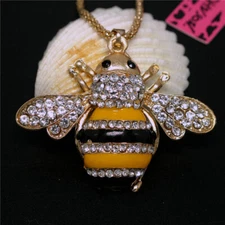 New Yellow Enamel Rhinestone Honey Bee Pendant Fashion Women Chain Necklace