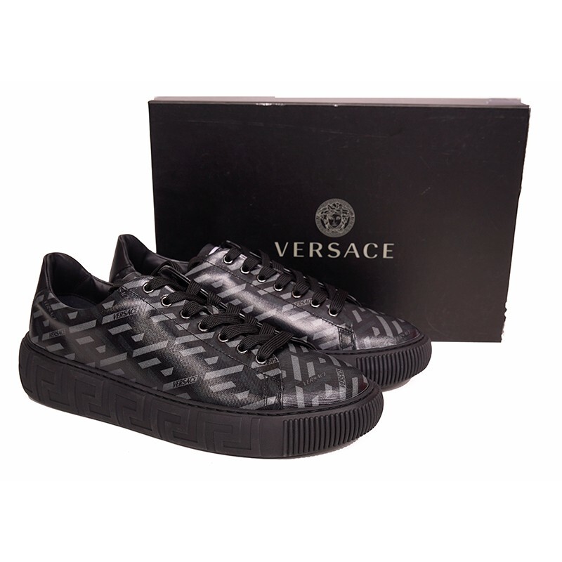 46 US 13 NEW $650 VERSACE Men's Black Gray LA GRECA UNDER