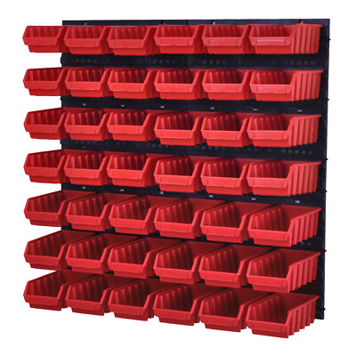 Werkzeugwand Set mit 42 roten Kunststoffboxen, Ergobox 2L, stapelbare Behälter