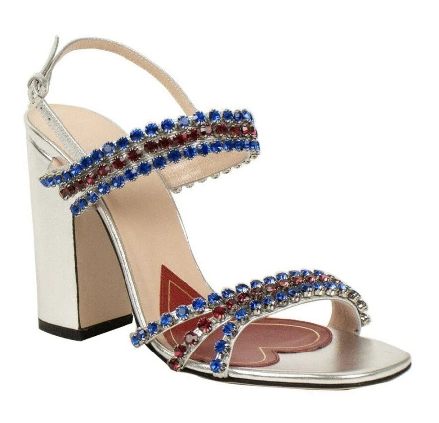 Escarpins sandales GUCCI argent Bertie cuir avec cristaux IT/EU 36,6