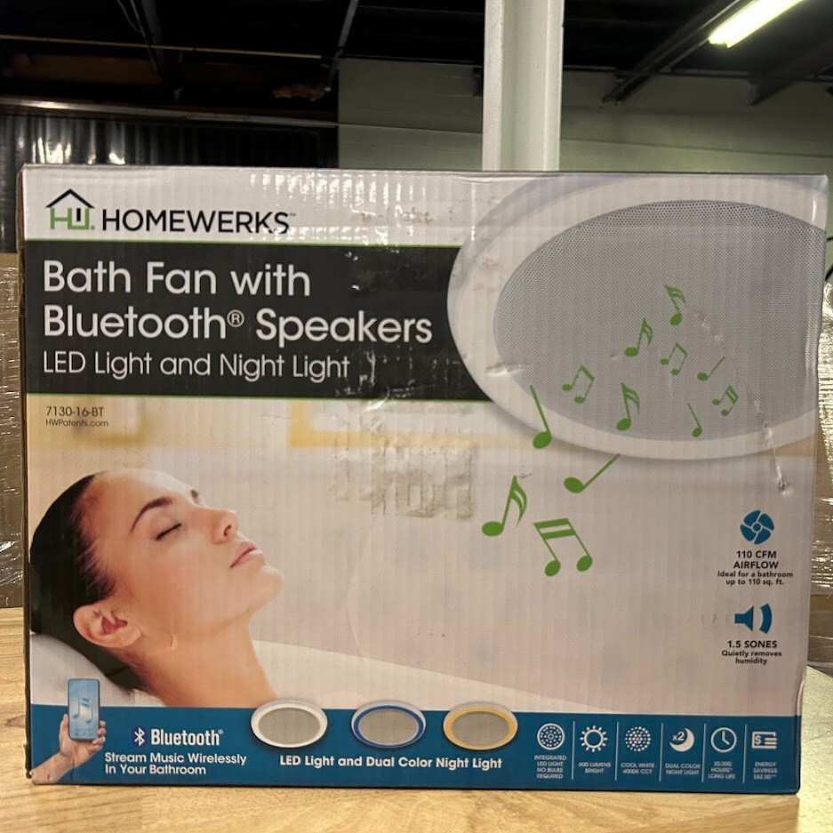 HOMEWERKS 110 CFM Ceiling Mount Exhaust Fan w/ Bluetooth Speaker & LED Light