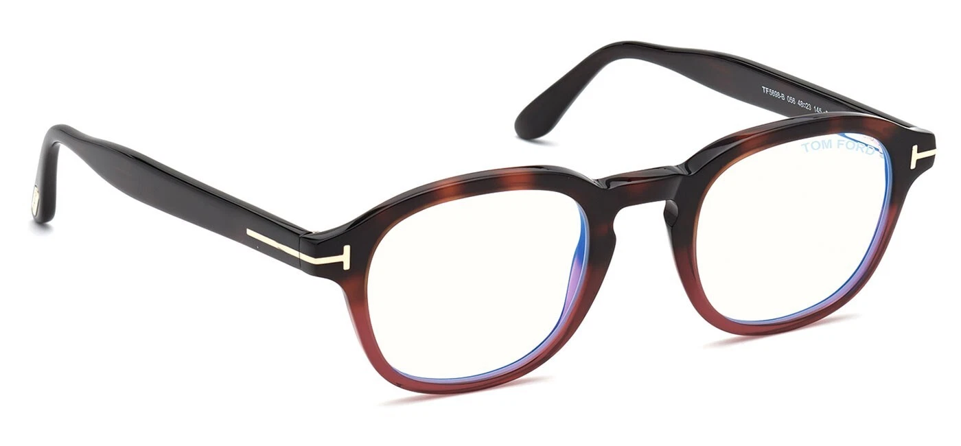 Tom Ford TF 5698 B Havana Red 056 Plastic Eyeglasses Frame 48 23 145 Blue Block
