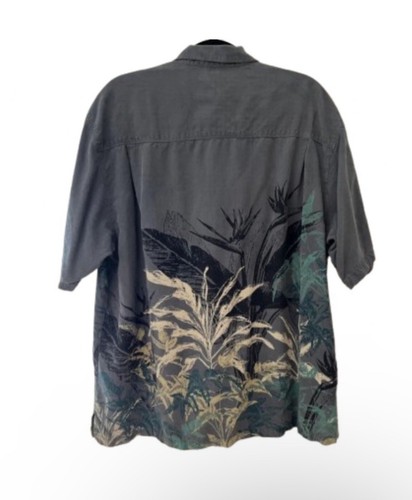 TOMMY BAHAMA Mens XL Silk Button Up Shirt Gray w/ Tropical Plants Short Sleeves - Picture 2 of 5