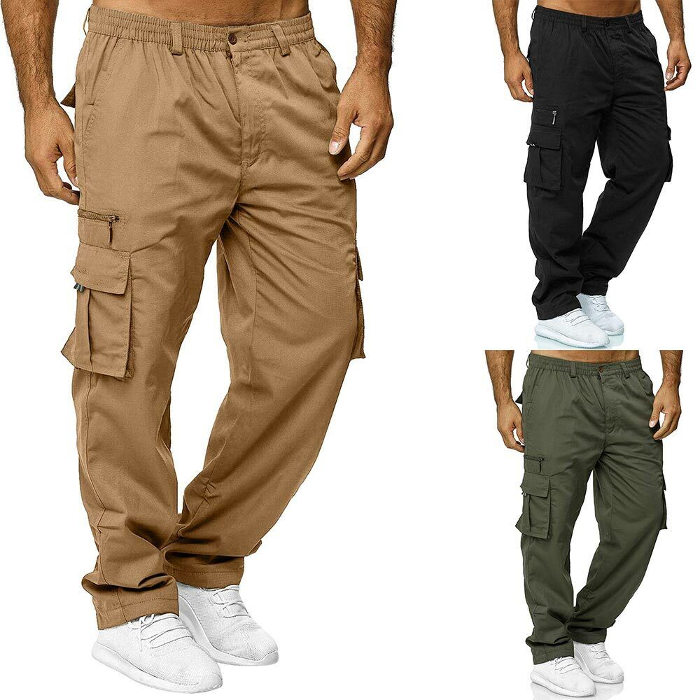 Donau werkplaats pauze Mens Stretch Cargo Combat Work Pants Multi Pockets Elastic Waist Trousers  New | eBay