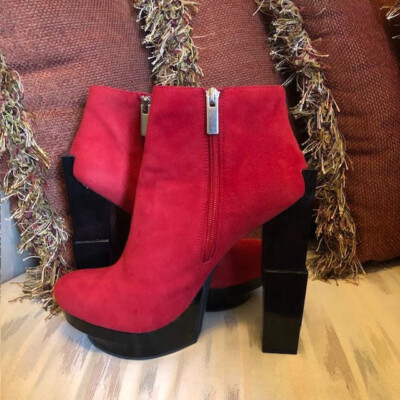 Red Platform Suede BootsUS Size 9 NEW With Box