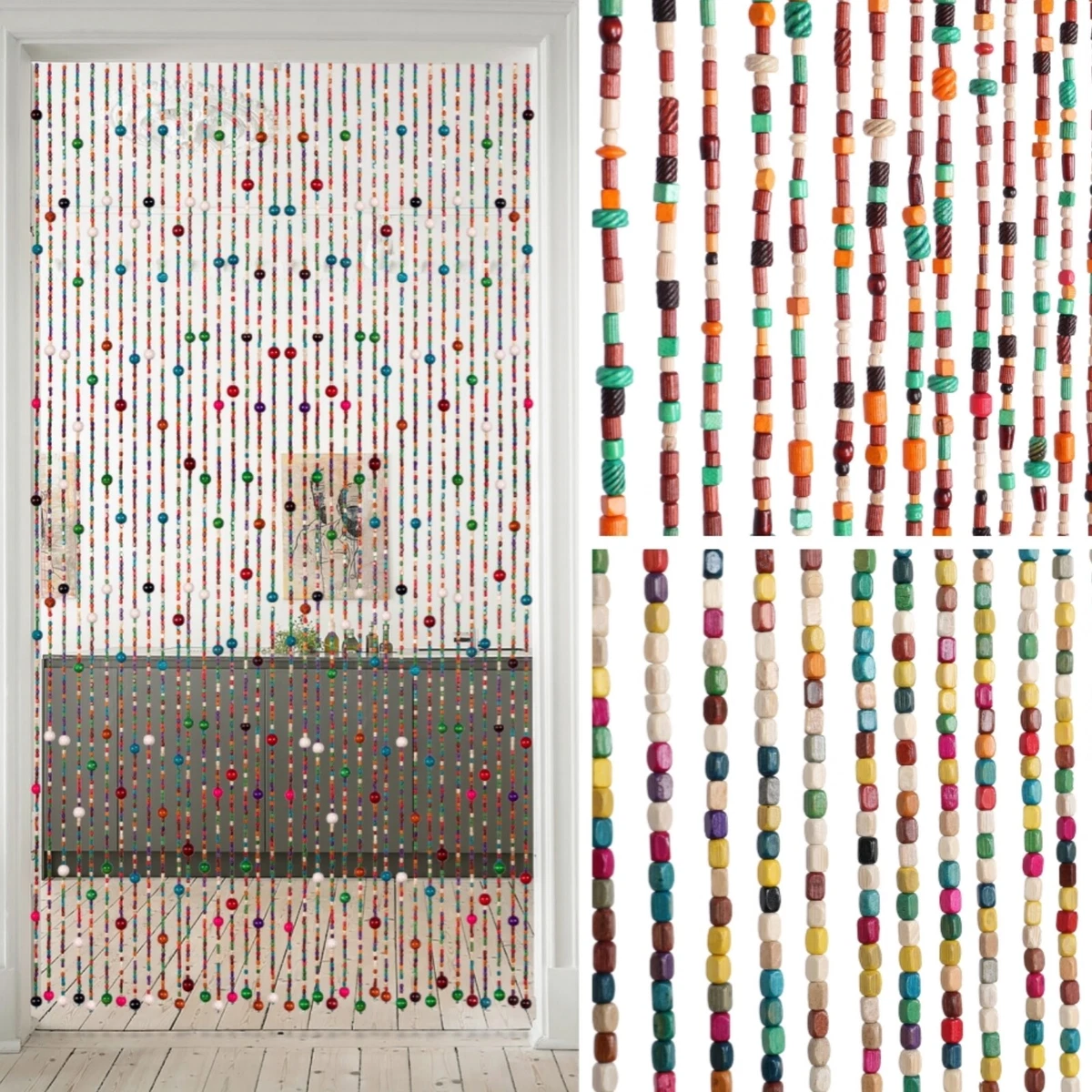 Rainbow Color Hippie Wood Beaded Curtain Natural Wood Doorway Window Home Decor