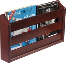 Doublewide Oak Rack, Wall Mount or Tabletop, Mahogany Magazine Holder (MRS2MH)